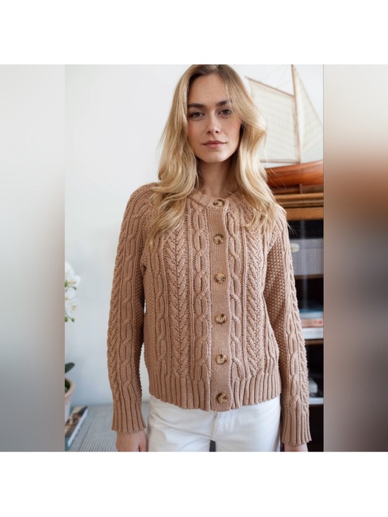 Marea By Liz Joy Sweaters - Marea by Liz Joy Cable Cardigan in Camel Tan Color Sz. S